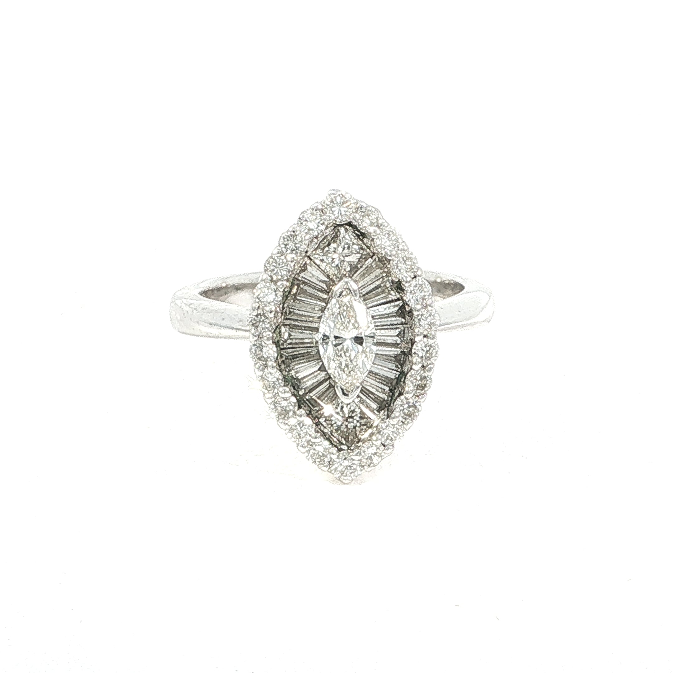 Vintage Marquise Natural Diamond Sunburst Cocktail Ring in 18ct White Gold