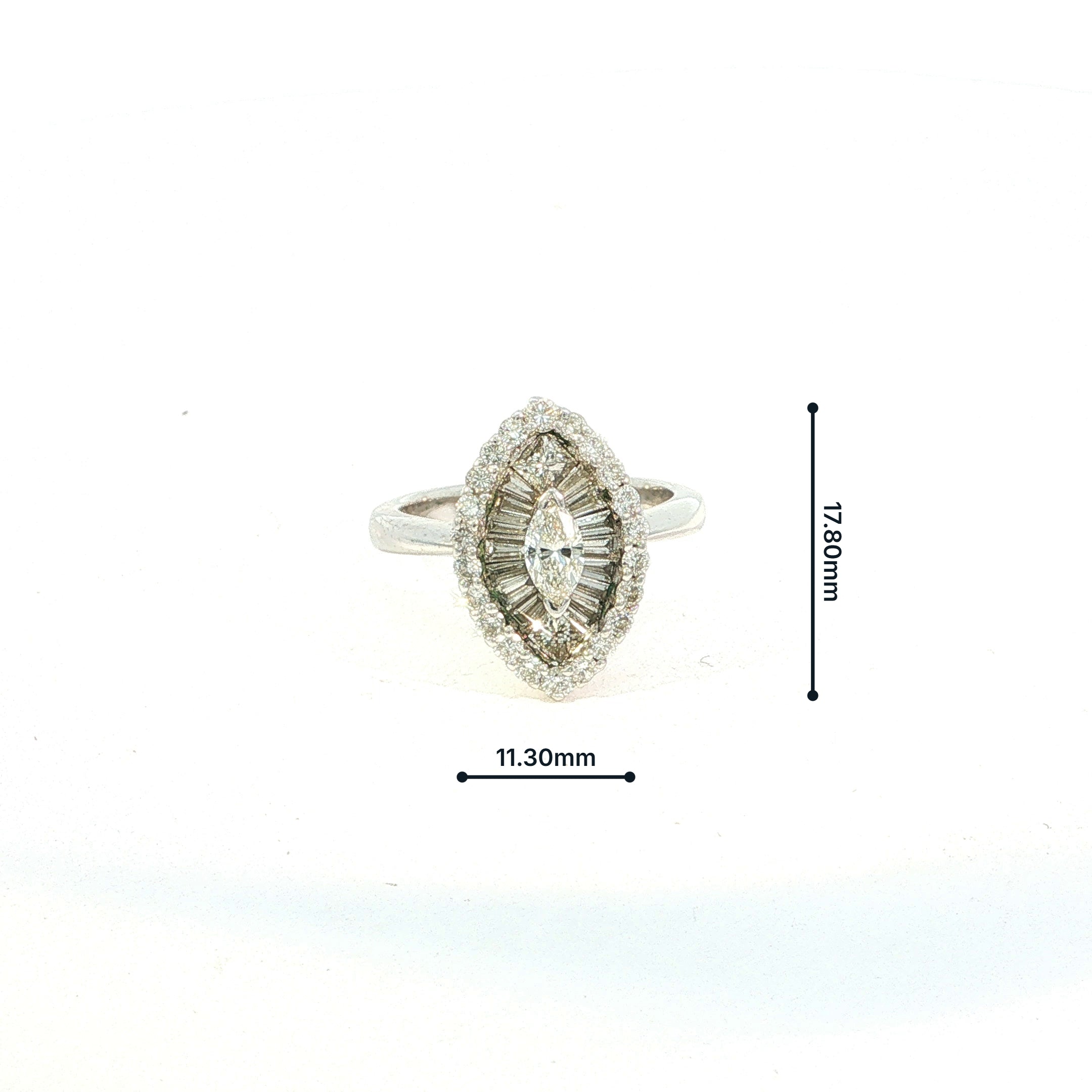 Vintage Marquise Natural Diamond Sunburst Cocktail Ring in 18ct White Gold