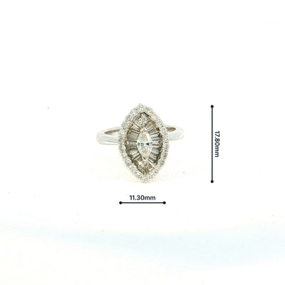 Vintage Marquise Natural Diamond Sunburst Cocktail Ring in 18ct White Gold