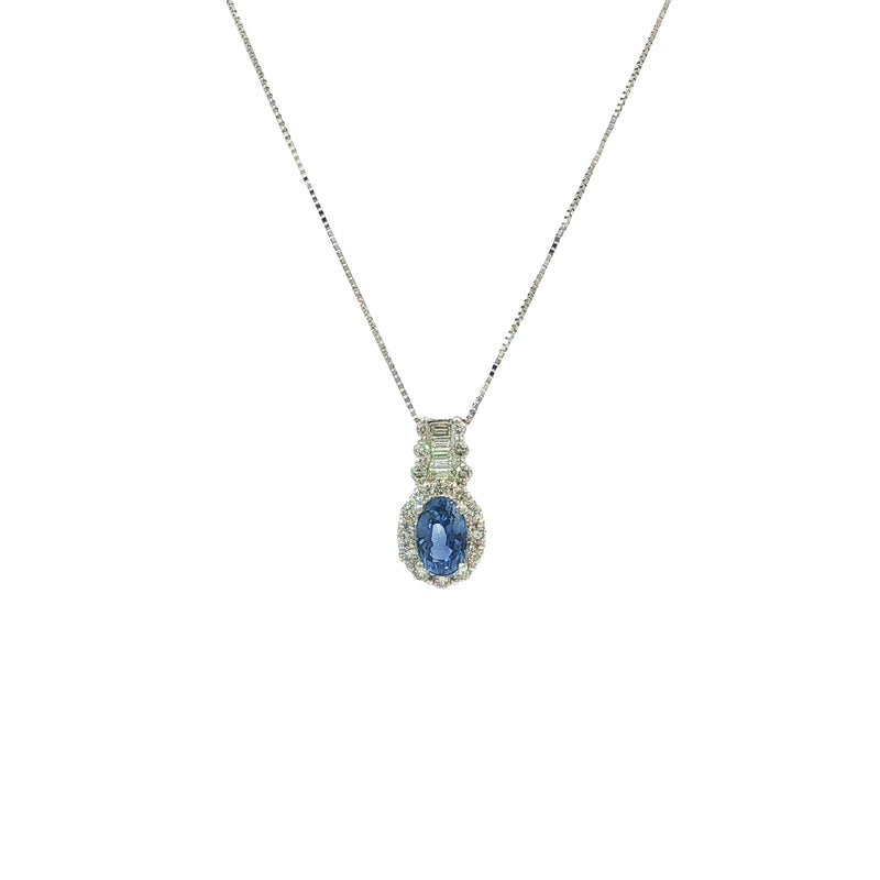 Vintage 1.57 Sapphire and 0.5 Diamond Oval Pendant and Chain in Platinum