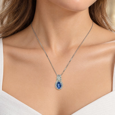 Vintage 1.57 Sapphire and 0.5 Diamond Oval Pendant and Chain in Platinum