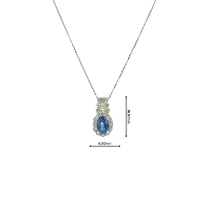 Vintage 1.57 Sapphire and 0.5 Diamond Oval Pendant and Chain in Platinum