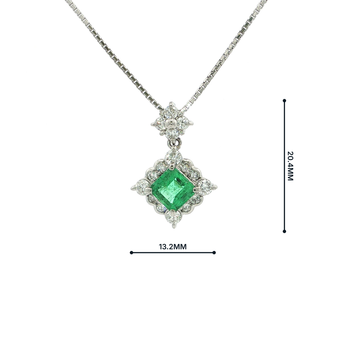 Vintage Emerald And Natural Diamond Cluster Pendant Set In Platinum