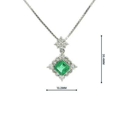 Vintage Emerald And Natural Diamond Cluster Pendant Set In Platinum