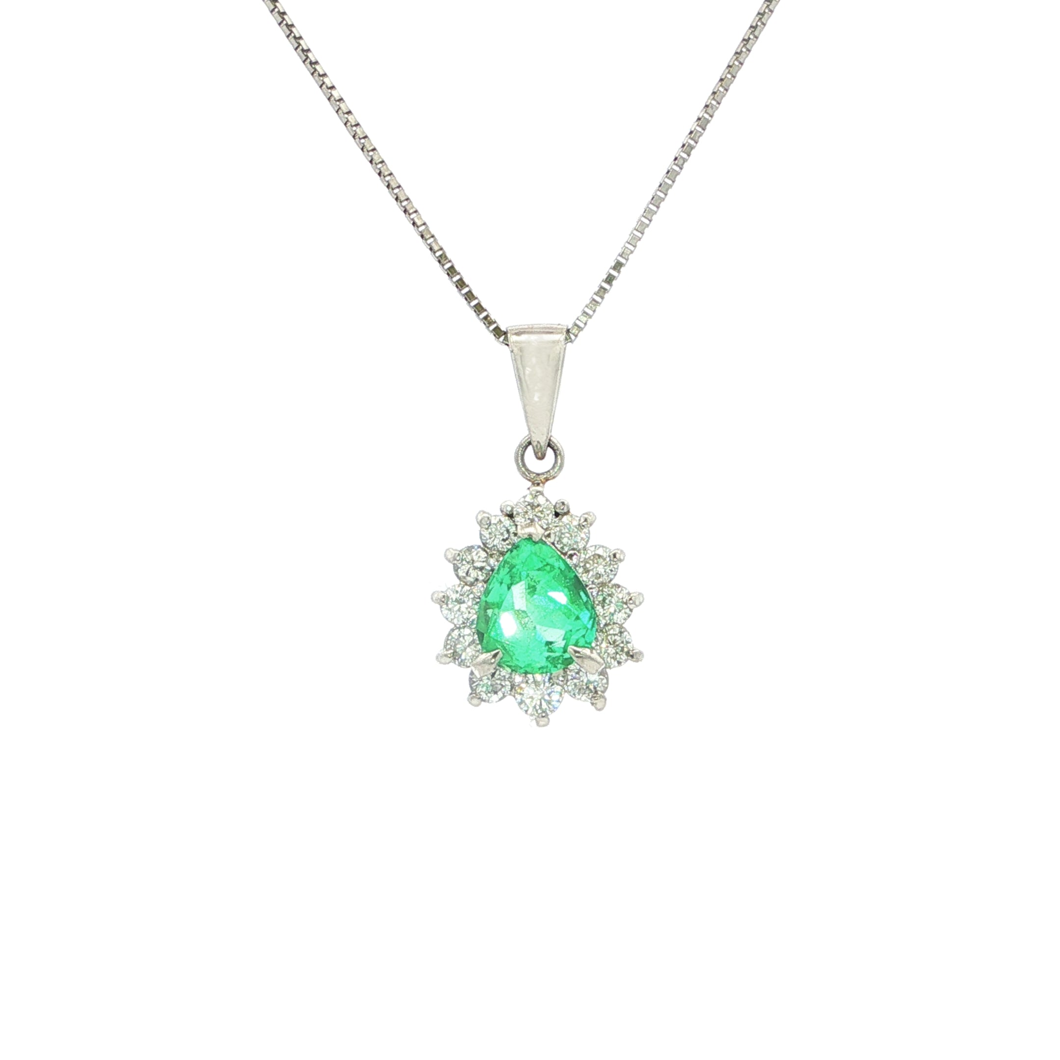 Vintage Pear Emerald And Natural Diamond Cluster Pendant