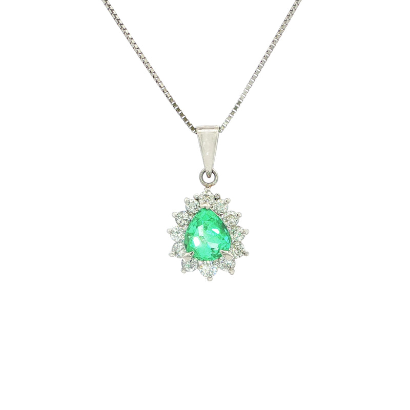 Vintage Pear Emerald And Natural Diamond Cluster Pendant
