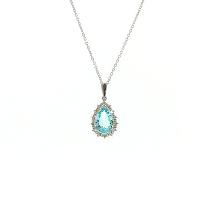 Vintage Aquamarine and Natural Diamond Pear Cluster Pendant and Chain in Platinum