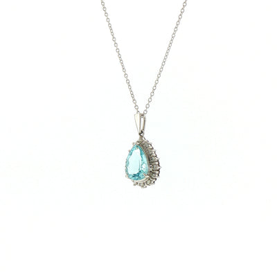 Vintage Aquamarine and Natural Diamond Pear Cluster Pendant and Chain in Platinum