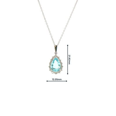 Vintage Aquamarine and Natural Diamond Pear Cluster Pendant and Chain in Platinum