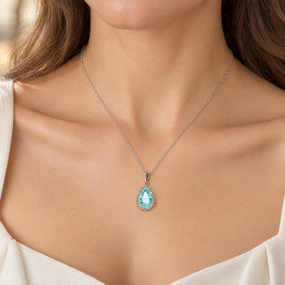 Vintage Aquamarine and Natural Diamond Pear Cluster Pendant and Chain in Platinum