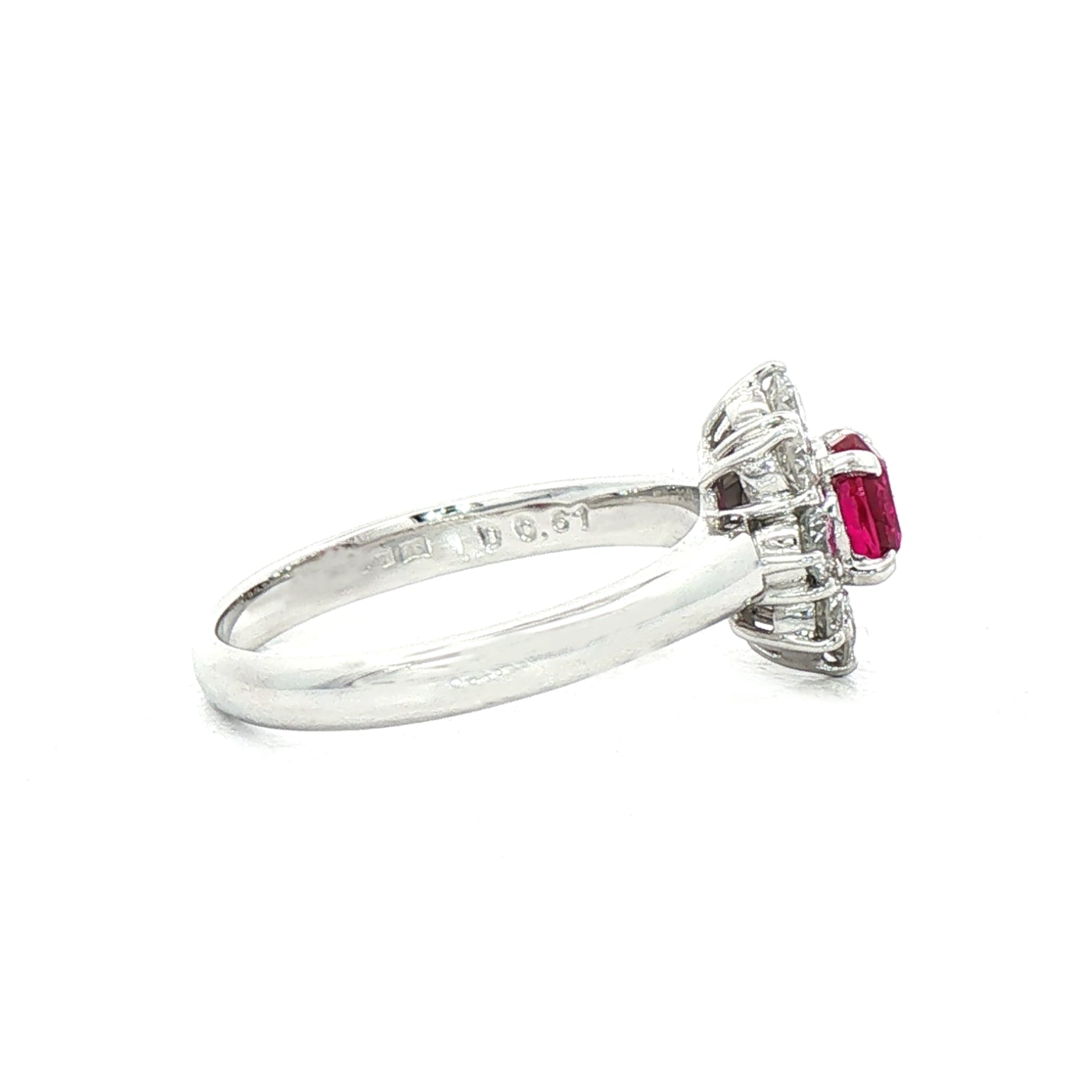 0.64ct Ruby & 0.61ct Natural Diamond Halo Flower Cluster Ring in Platinum