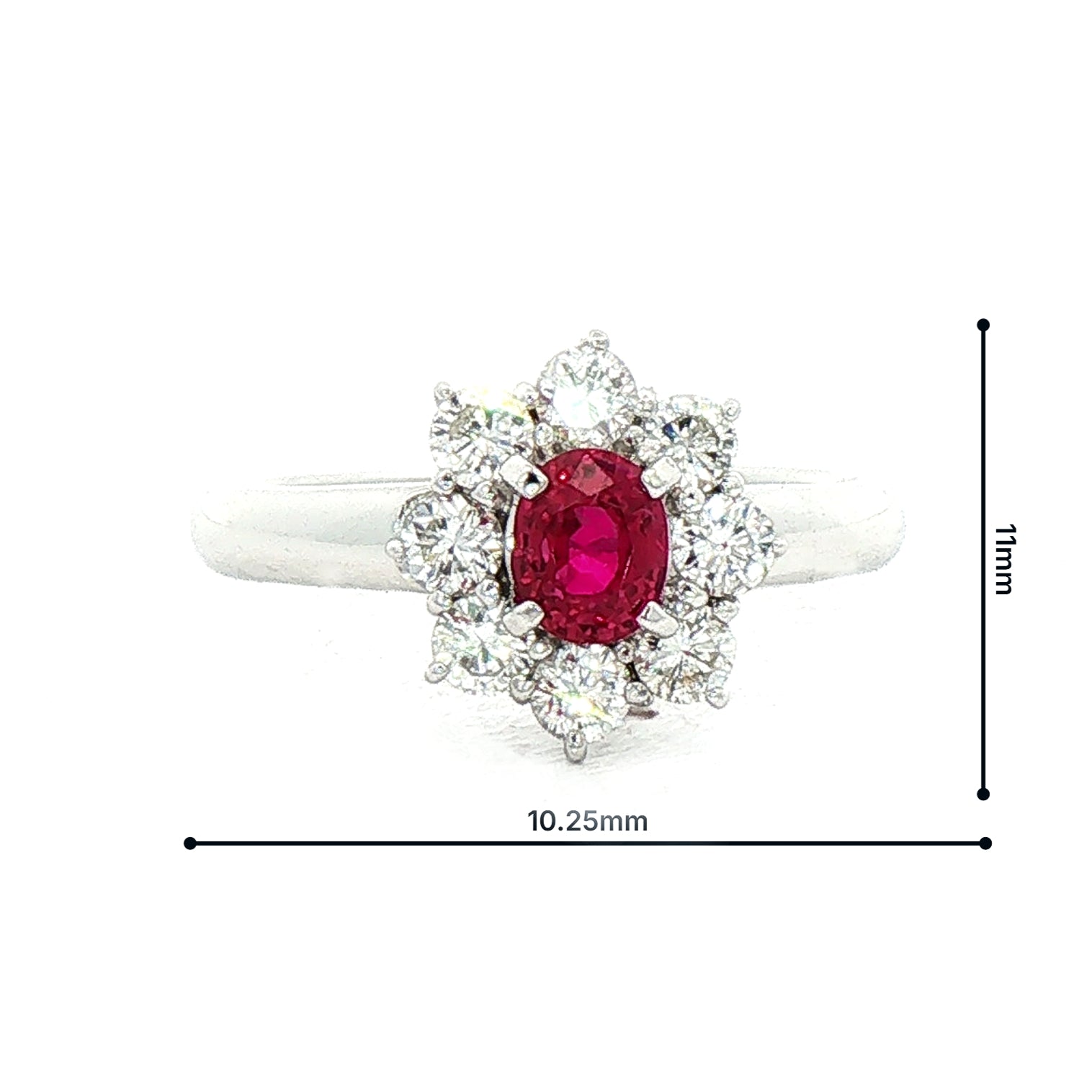 0.64ct Ruby & 0.61ct Natural Diamond Halo Flower Cluster Ring in Platinum