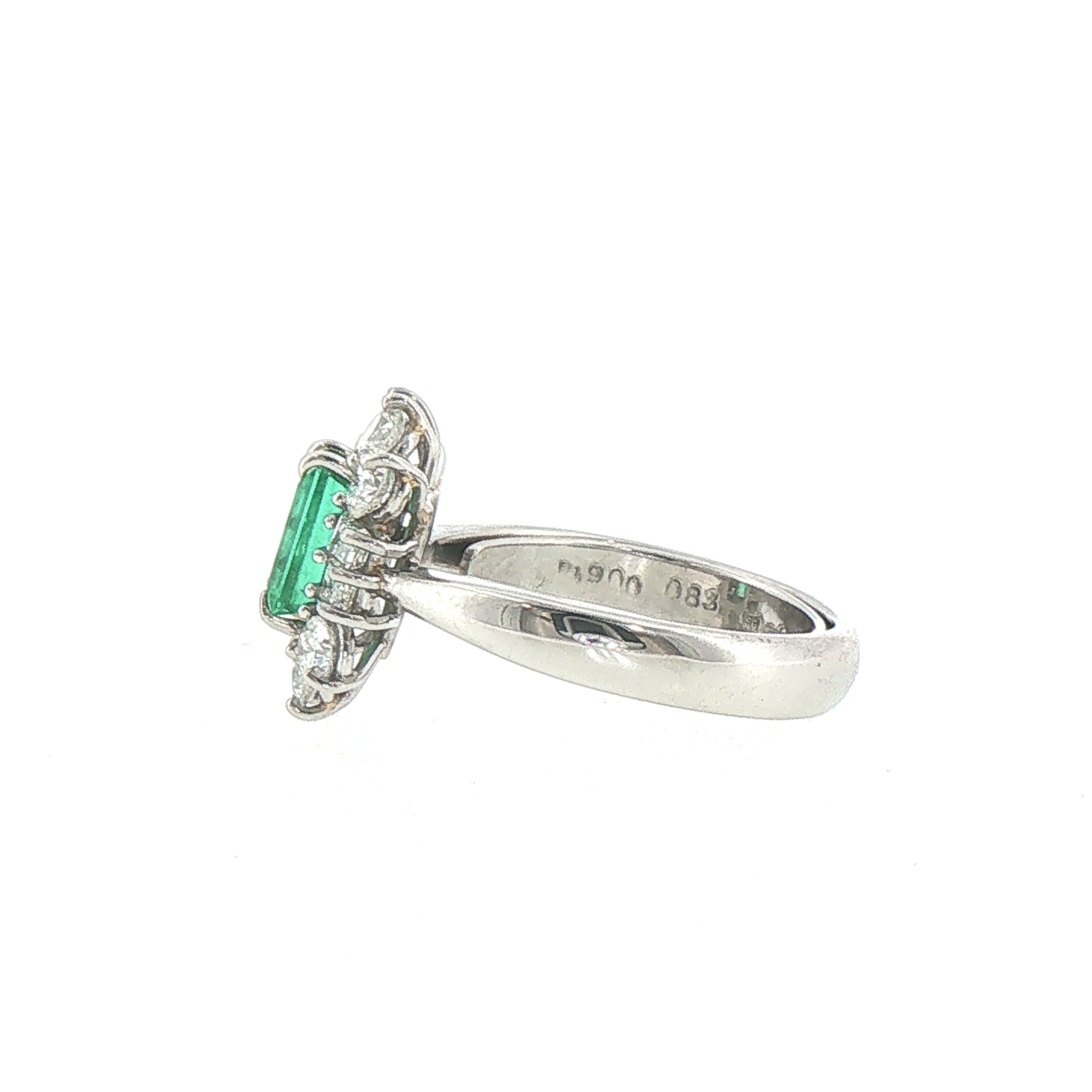 Platinum 0.83ct Emerald and Natural Diamond Halo Cocktail Ring
