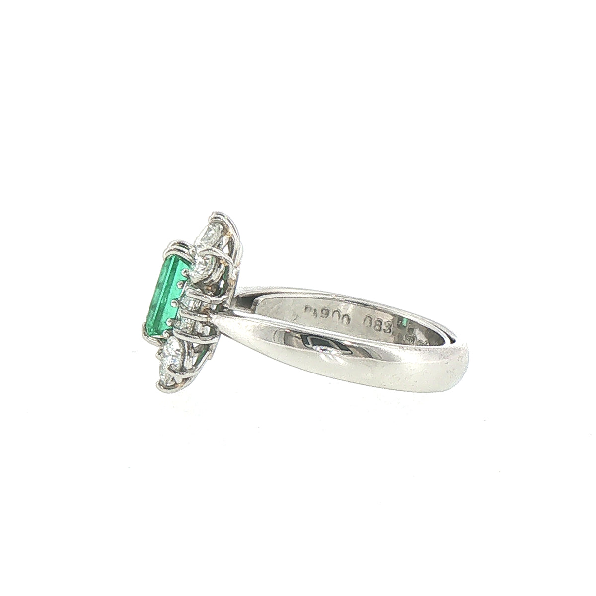 Platinum 0.83ct Emerald and Natural Diamond Halo Cocktail Ring