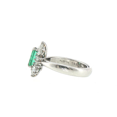 Platinum 0.83ct Emerald and Natural Diamond Halo Cocktail Ring