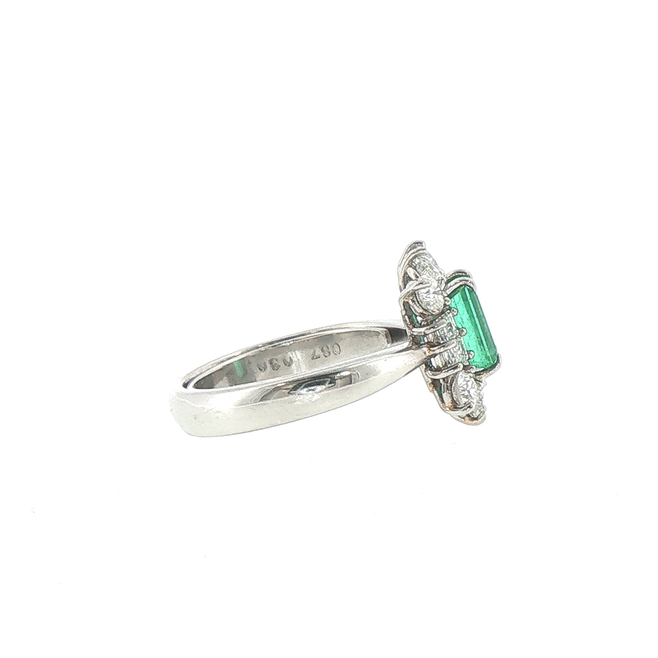 Platinum 0.83ct Emerald and Natural Diamond Halo Cocktail Ring