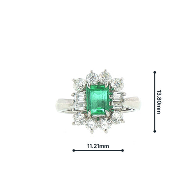 Platinum 0.83ct Emerald and Natural Diamond Halo Cocktail Ring