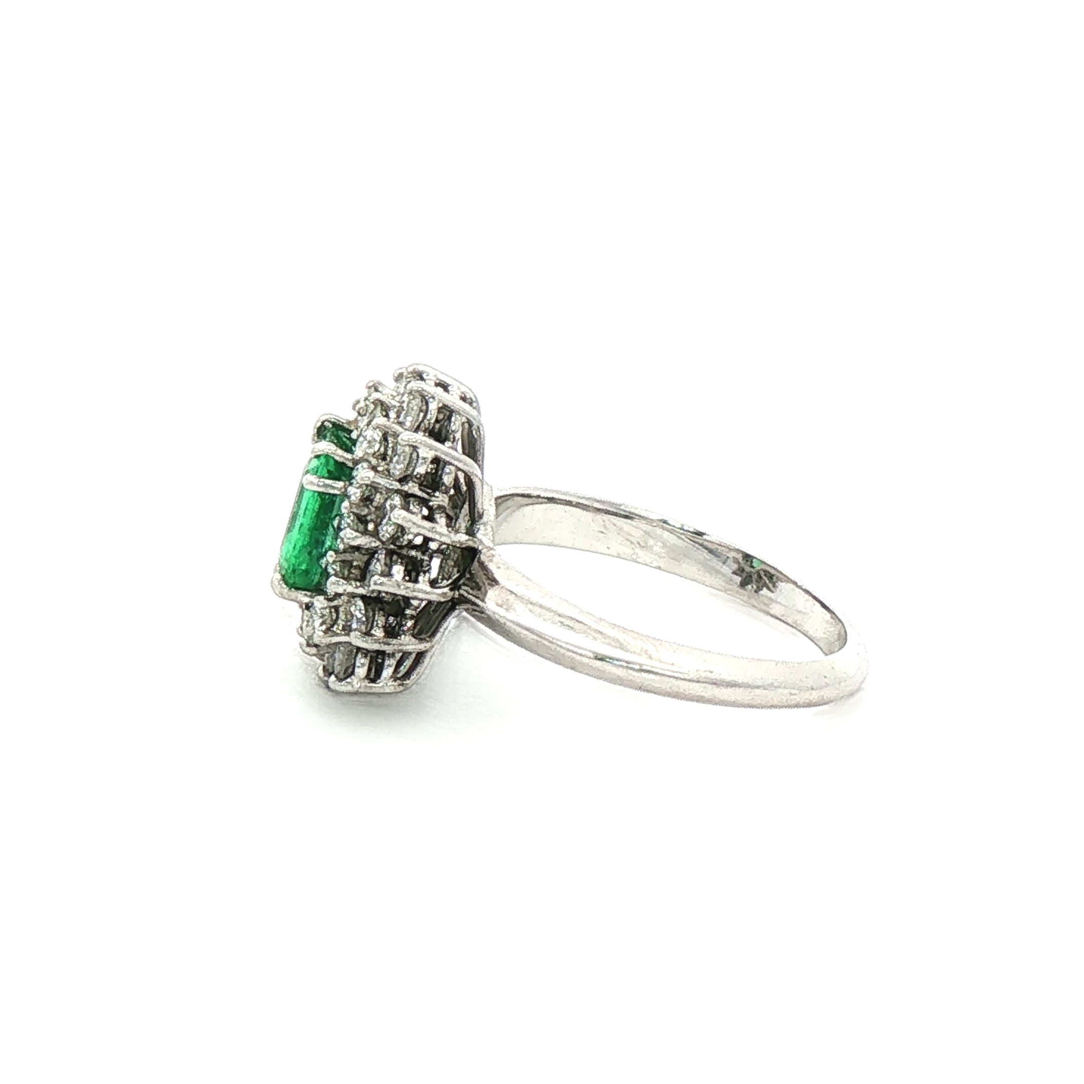 0.75ct Emerald & 1.00ct Natural Diamond Sunburst Halo Cocktail Ring in 18ct White Gold