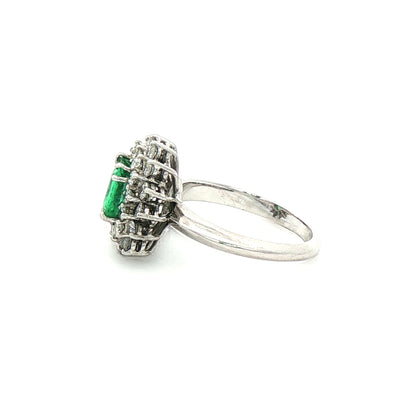 0.75ct Emerald & 1.00ct Natural Diamond Sunburst Halo Cocktail Ring in 18ct White Gold