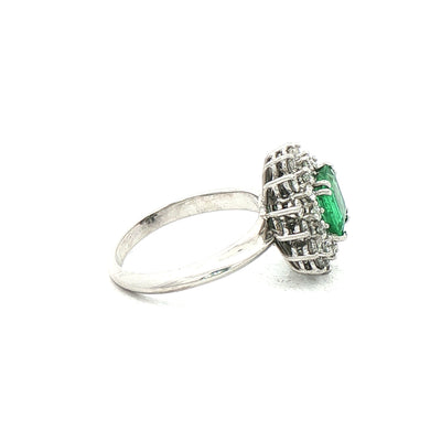 0.75ct Emerald & 1.00ct Natural Diamond Sunburst Halo Cocktail Ring in 18ct White Gold