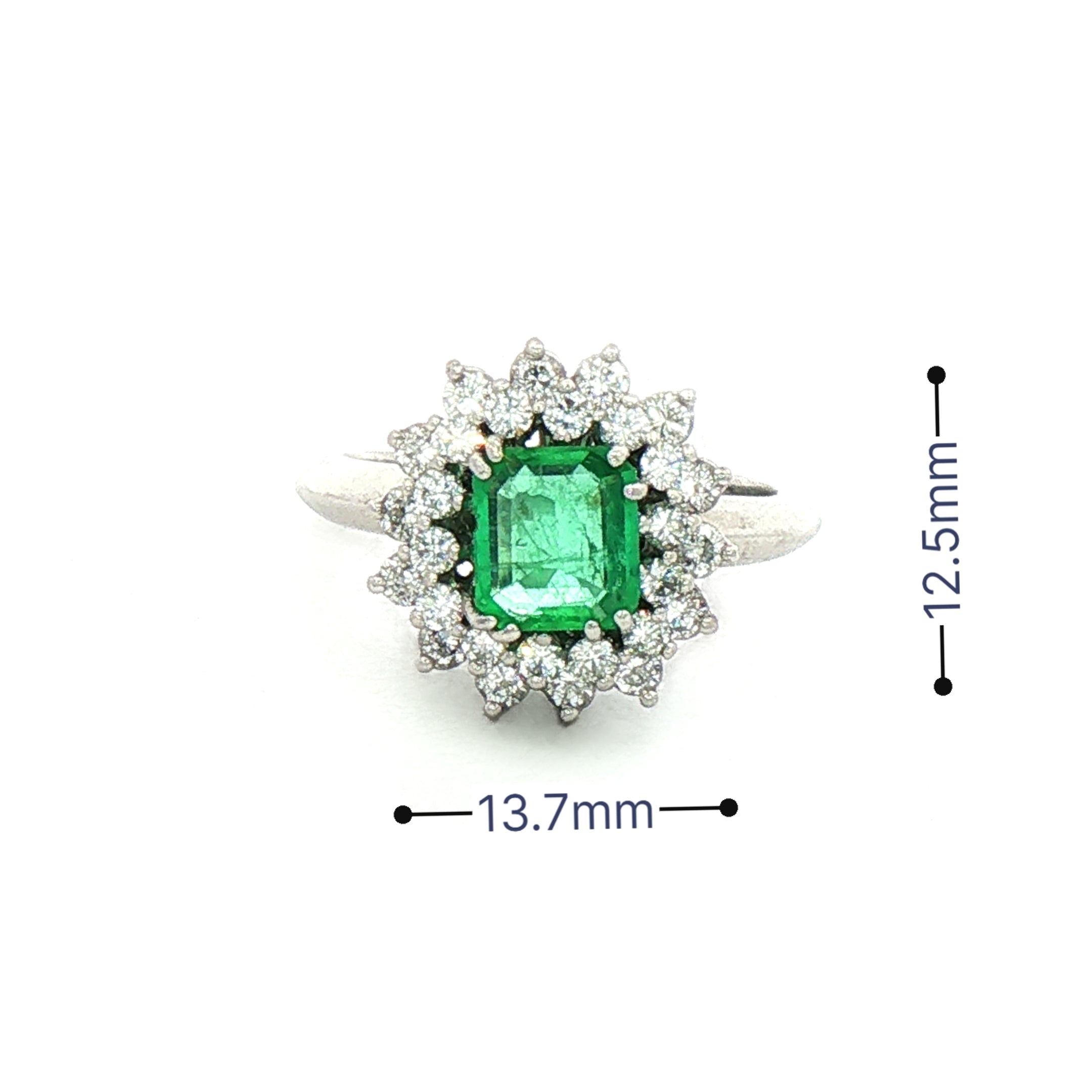 0.75ct Emerald & 1.00ct Natural Diamond Sunburst Halo Cocktail Ring in 18ct White Gold