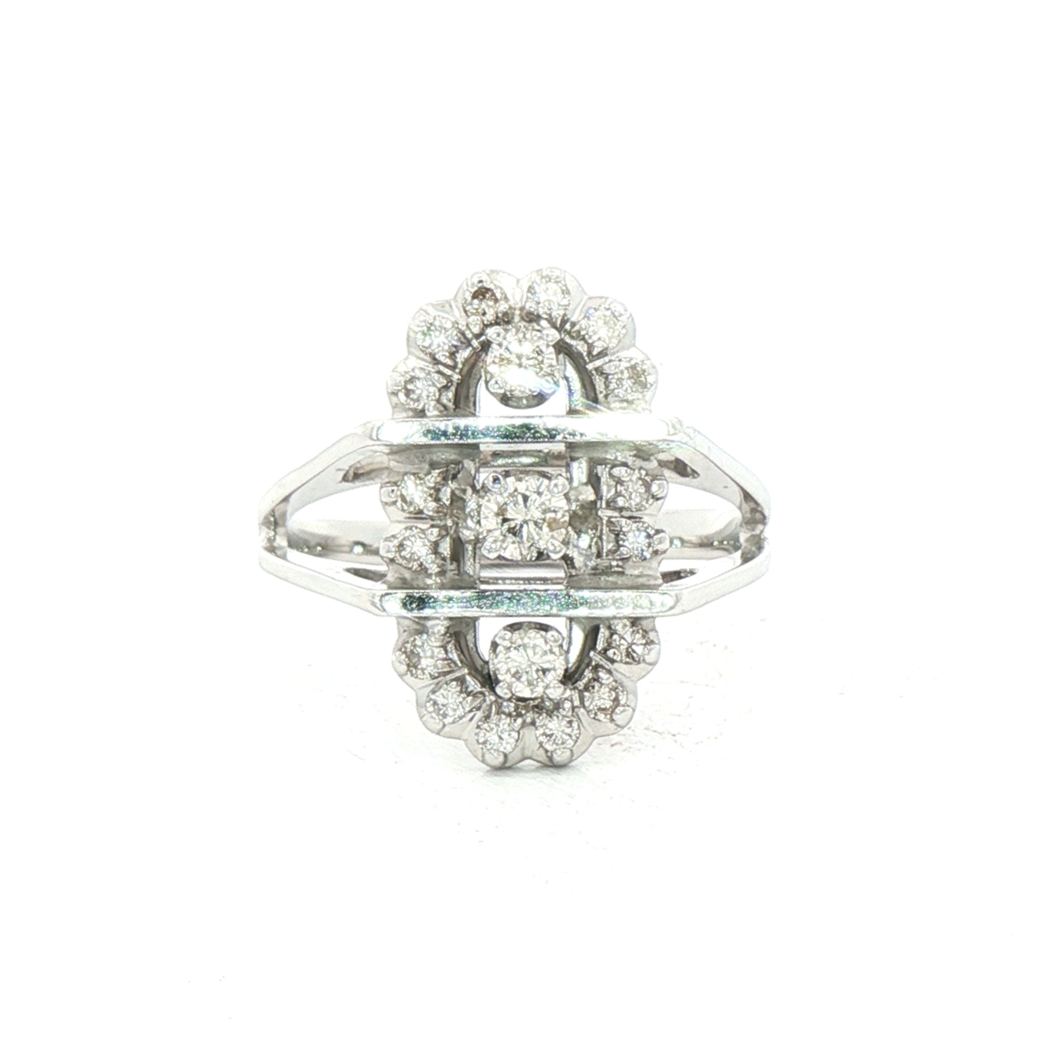0.45ct Natural Diamond Oval Shape Antique Style Cocktail Ring Set in 18ct White Gold