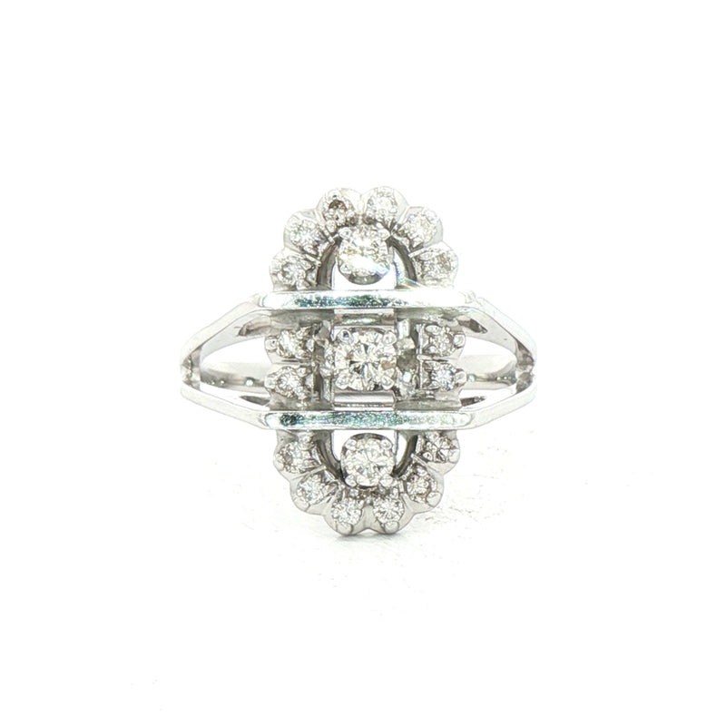 0.45ct Natural Diamond Oval Shape Antique Style Cocktail Ring Set in 18ct White Gold
