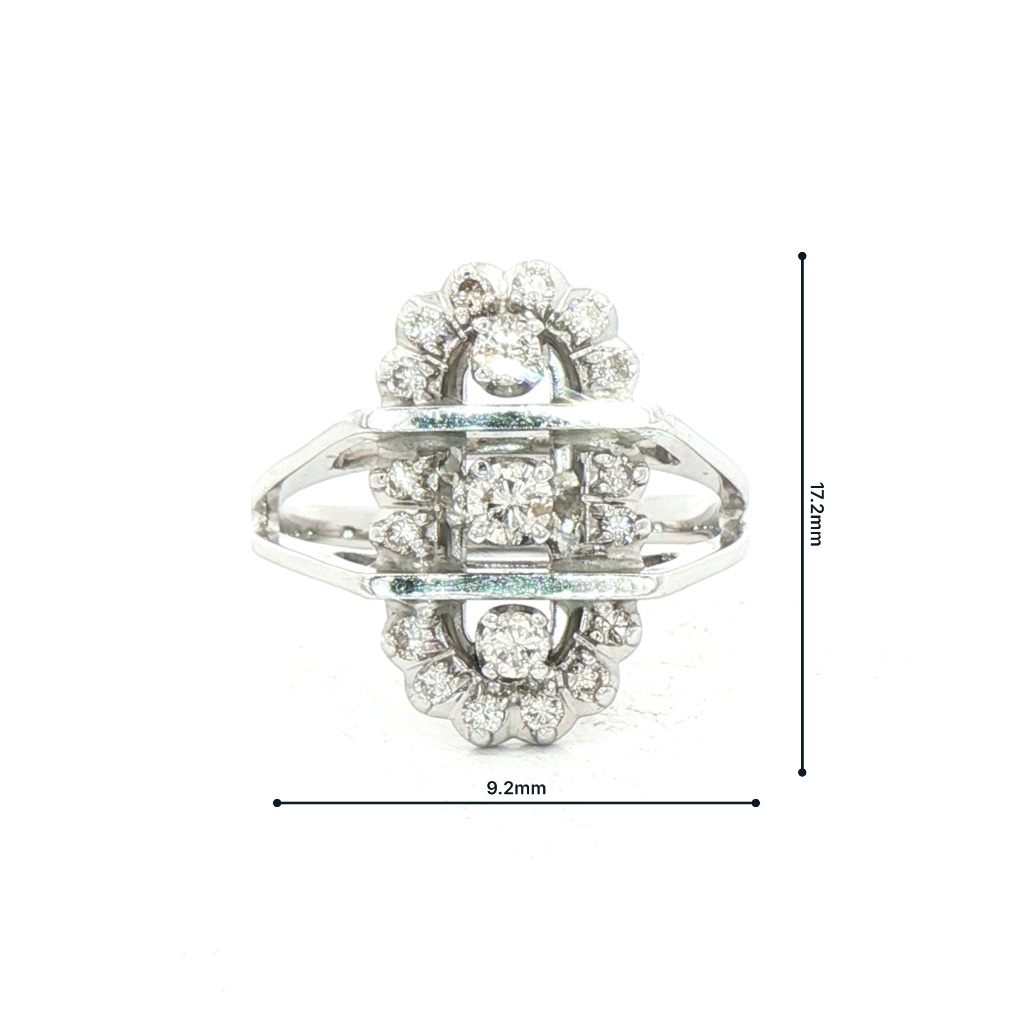 0.45ct Natural Diamond Oval Shape Antique Style Cocktail Ring Set in 18ct White Gold