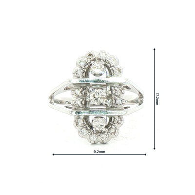 0.45ct Natural Diamond Oval Shape Antique Style Cocktail Ring Set in 18ct White Gold