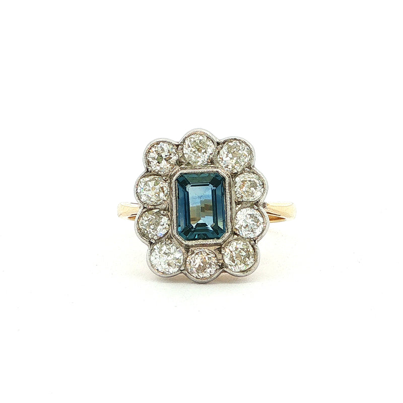 1.67ct Natural Diamond and Emerald Cut Sapphire Cluster  Ring in 18ct White Gold