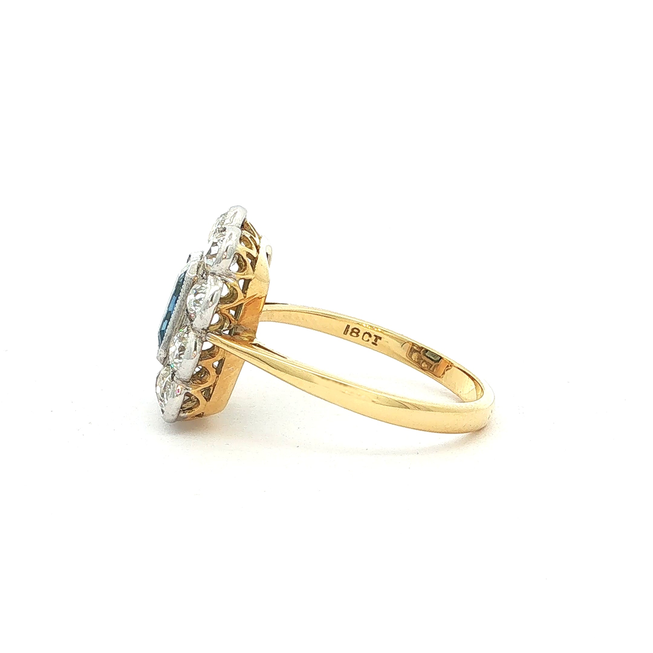 1.67ct Natural Diamond and Emerald Cut Sapphire Cluster  Ring in 18ct White Gold