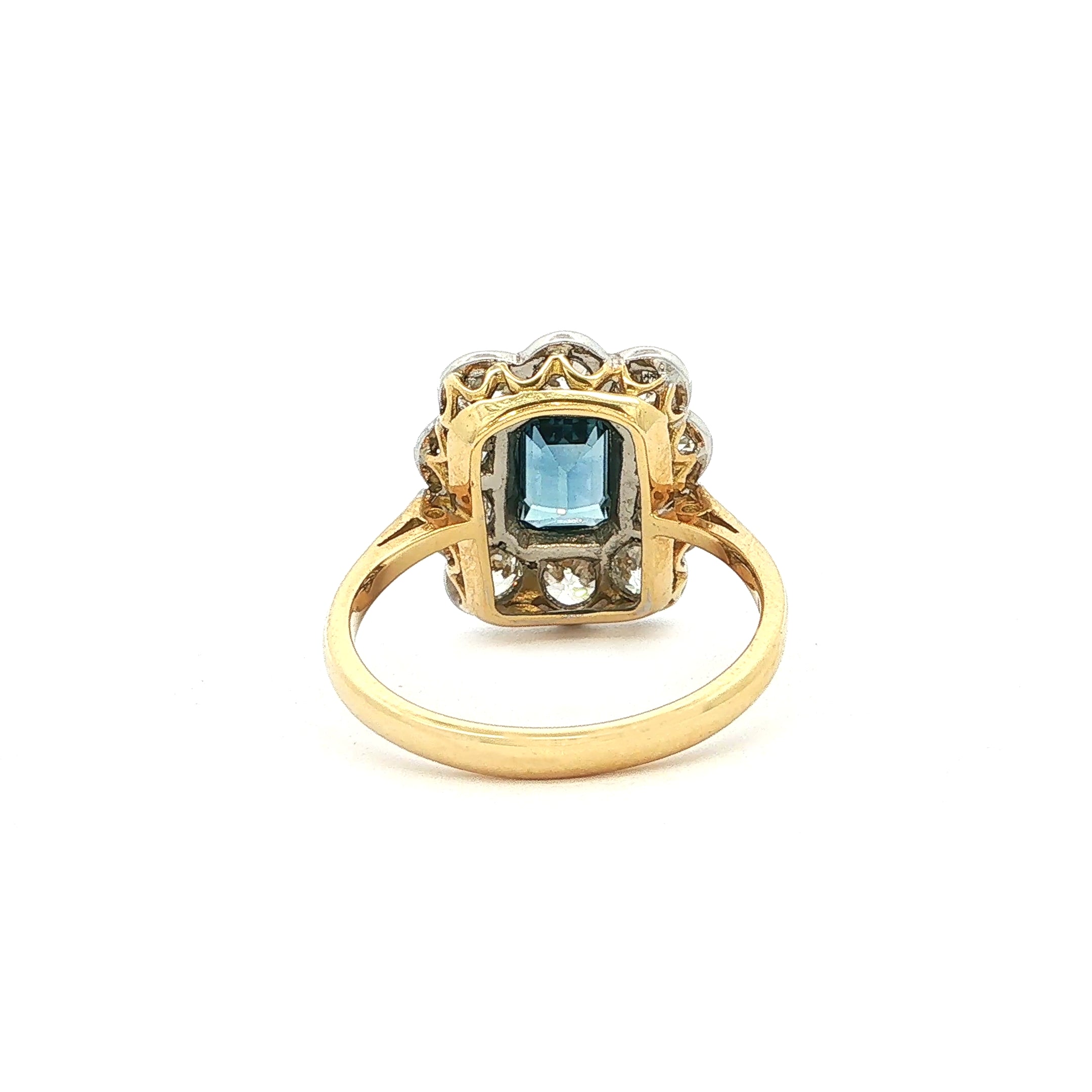 1.67ct Natural Diamond and Emerald Cut Sapphire Cluster  Ring in 18ct White Gold