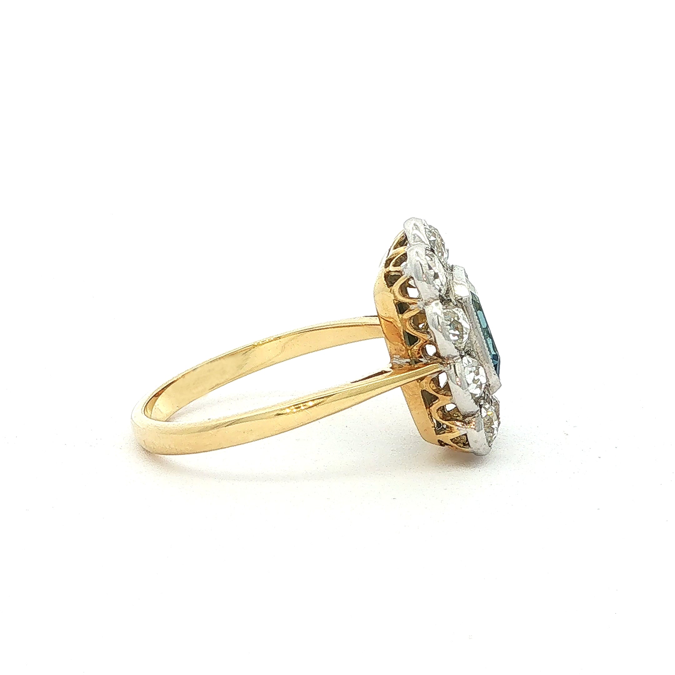 1.67ct Natural Diamond and Emerald Cut Sapphire Cluster  Ring in 18ct White Gold