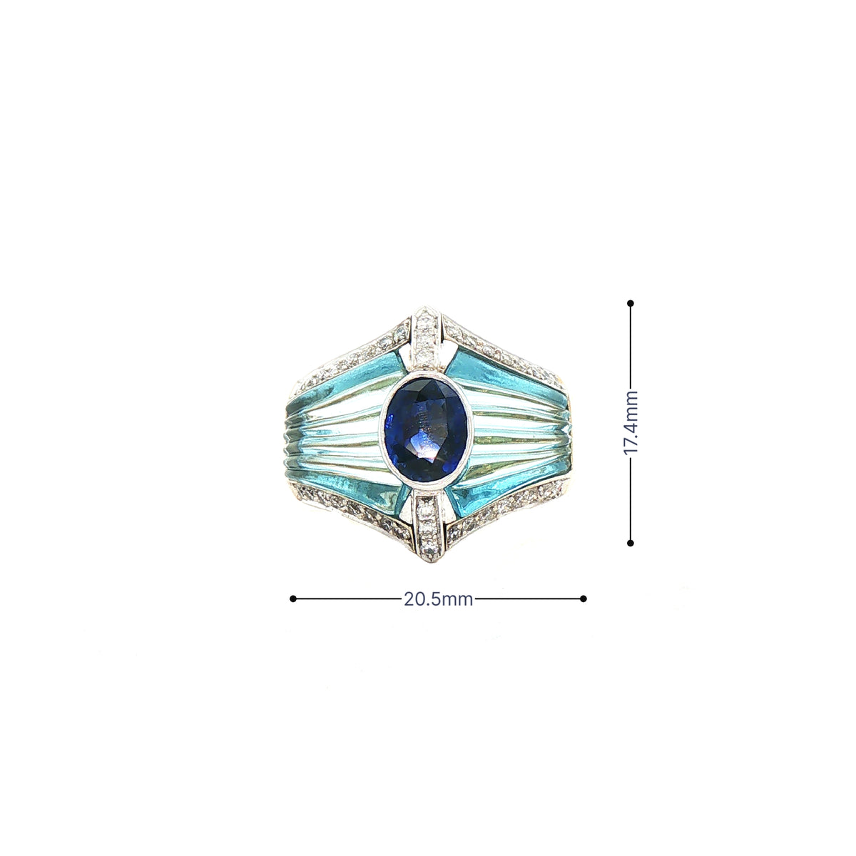 18ct Yellow Gold Vintage Deep Blue Sapphire and Aquamarine Dress Ring with Natural Diamonds