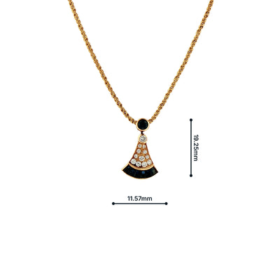Vintage Sapphire and Natural Diamond Fan Shape Pendant and Chain in 18ct Yellow Gold