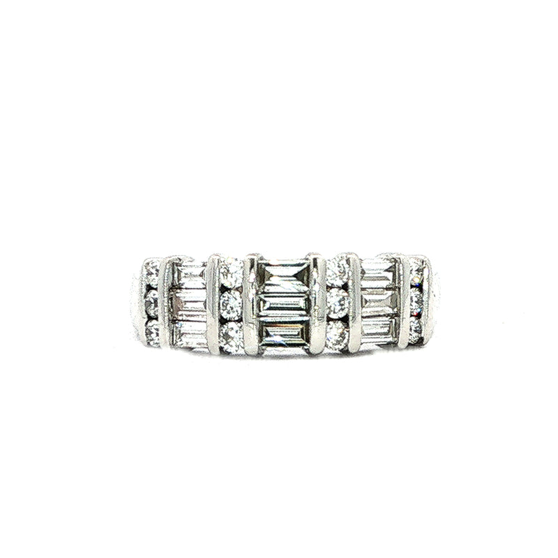 18ct White Gold Baguette and Round Natural Diamond Band Ring