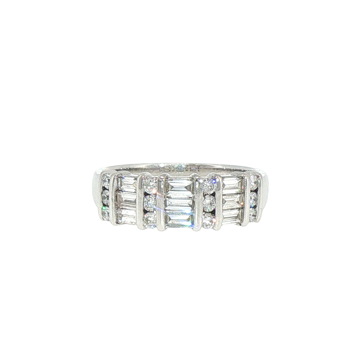 18ct White Gold Baguette and Round Natural Diamond Band Ring