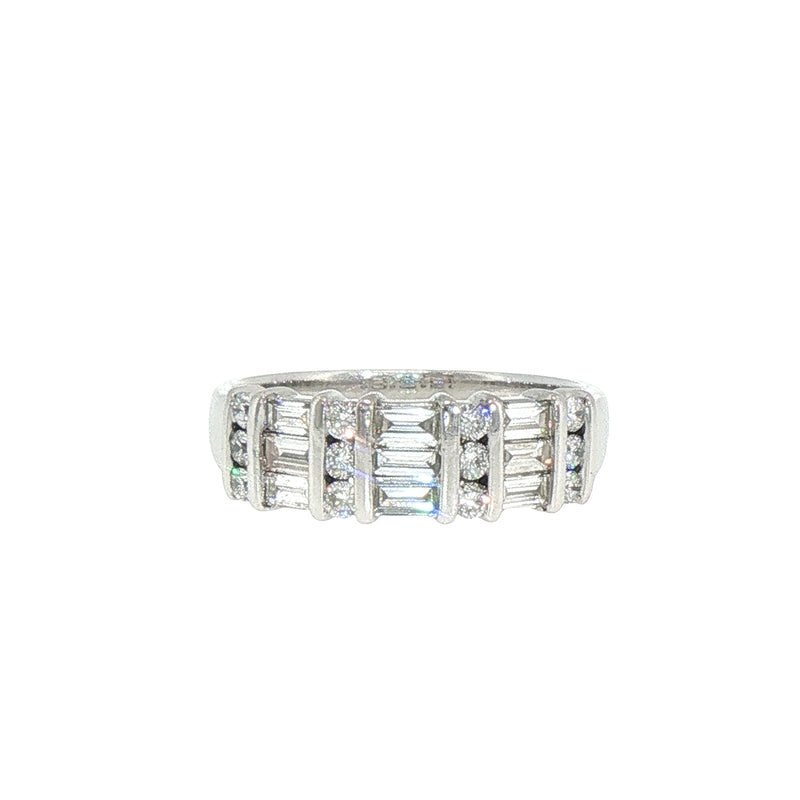 18ct White Gold Baguette and Round Natural Diamond Band Ring