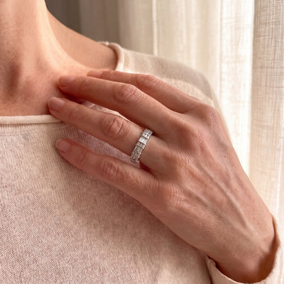 18ct White Gold Baguette and Round Natural Diamond Band Ring