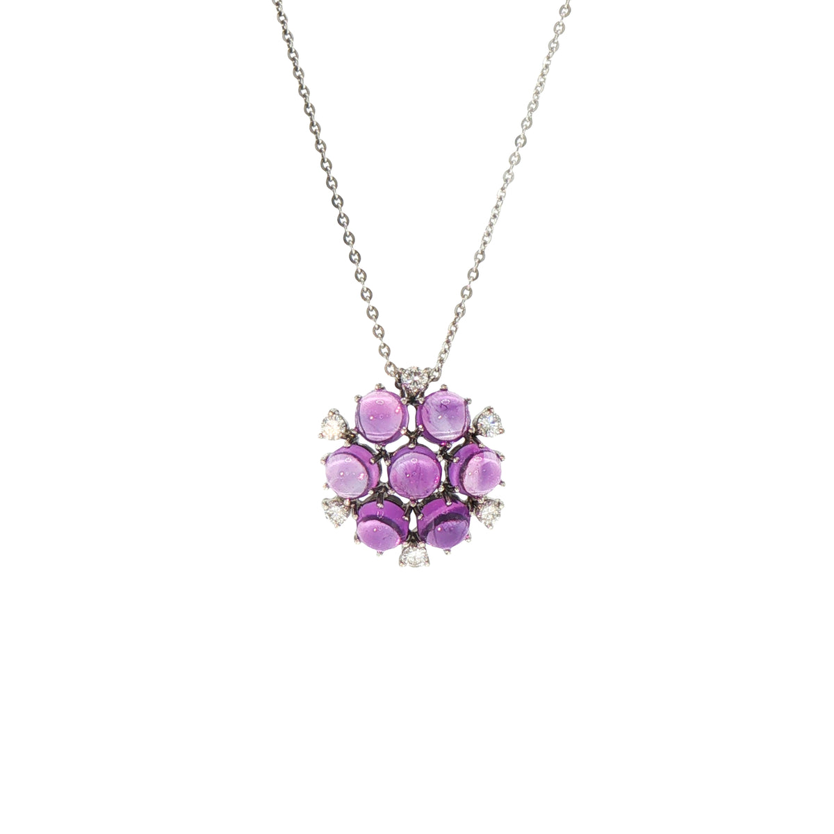 Vintage Natural Amethyst and Diamond Cabochon Cut Pendant