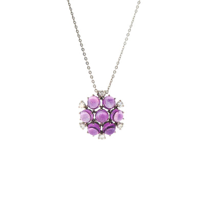 Vintage Natural Amethyst and Diamond Cabochon Cut Pendant