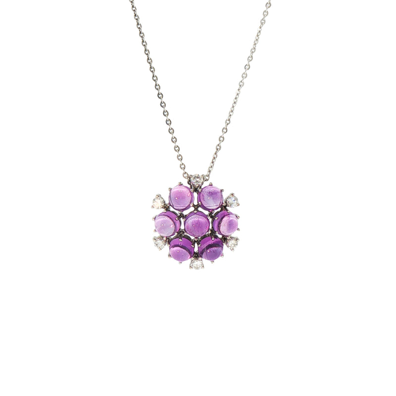 Vintage Natural Amethyst and Diamond Cabochon Cut Pendant