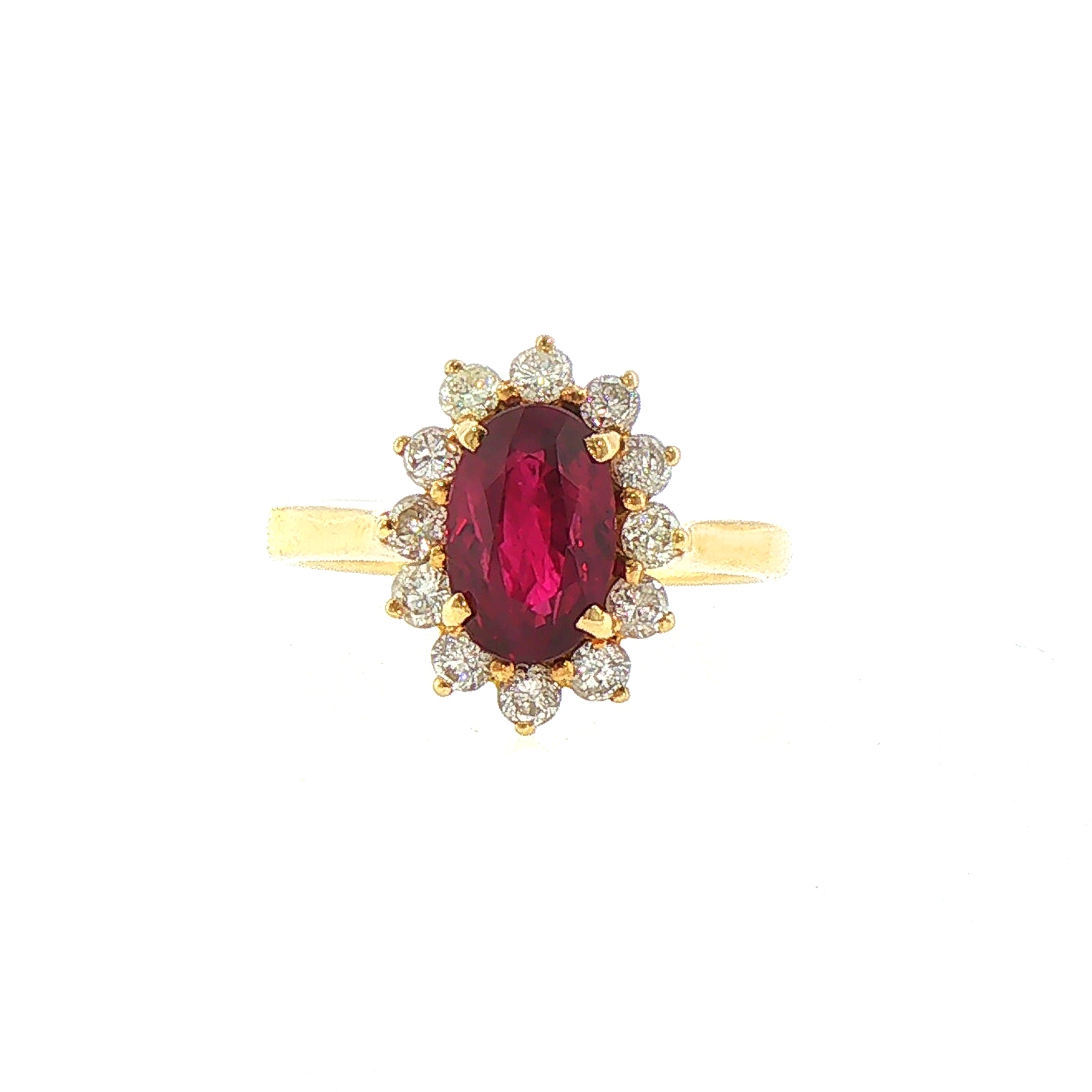 1.82ct Oval Ruby & 0.48ct Natural Diamond Cluster Ring in 18ct Yellow Gold