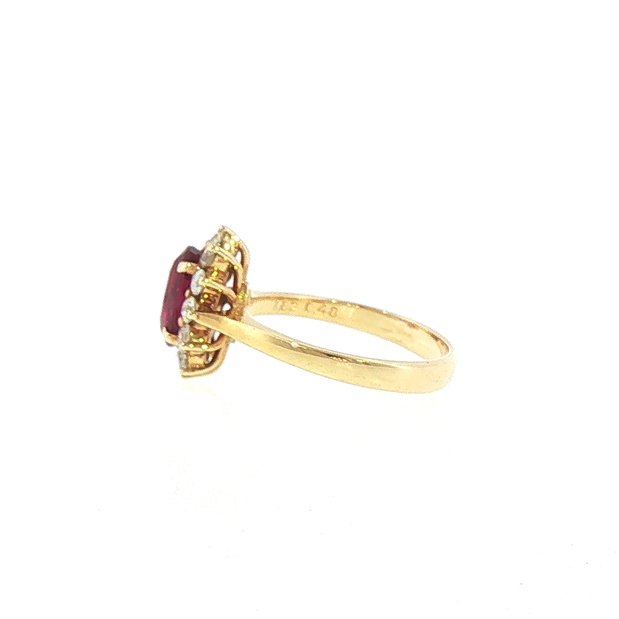 1.82ct Oval Ruby & 0.48ct Natural Diamond Cluster Ring in 18ct Yellow Gold