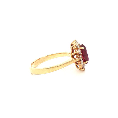 1.82ct Oval Ruby & 0.48ct Natural Diamond Cluster Ring in 18ct Yellow Gold