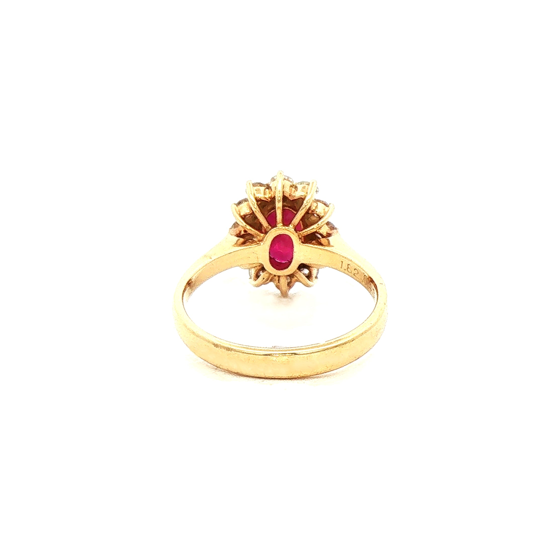 1.82ct Oval Ruby & 0.48ct Natural Diamond Cluster Ring in 18ct Yellow Gold