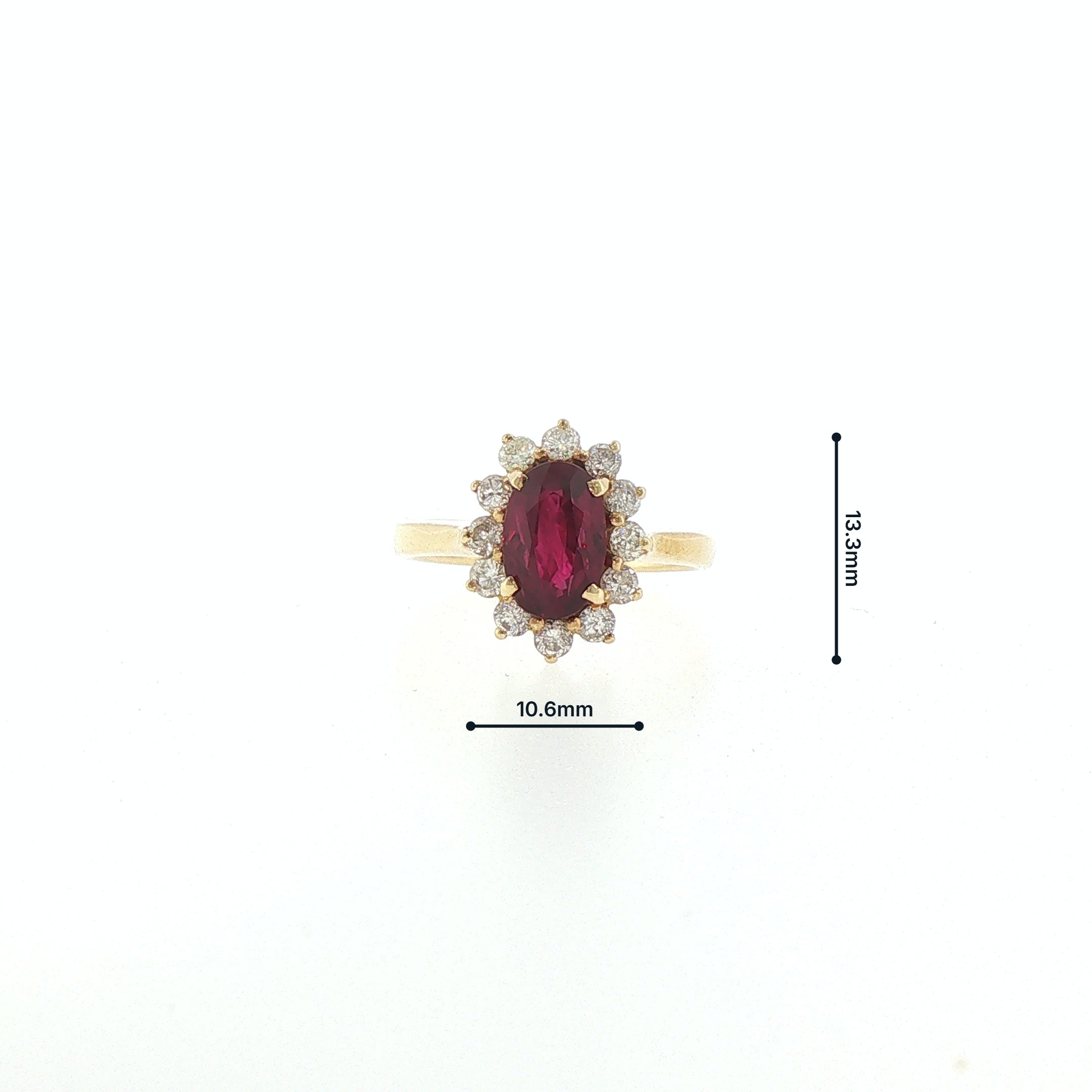 1.82ct Oval Ruby & 0.48ct Natural Diamond Cluster Ring in 18ct Yellow Gold