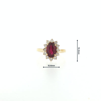 1.82ct Oval Ruby & 0.48ct Natural Diamond Cluster Ring in 18ct Yellow Gold
