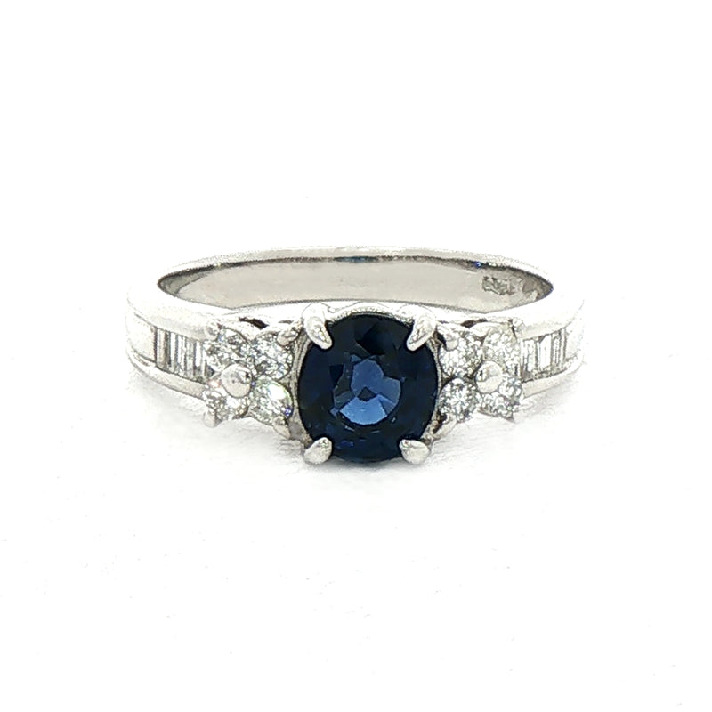 1.07ct Oval Cut Sapphire & 0.36ct Natural Diamond Multi Stone Ring in Platinum