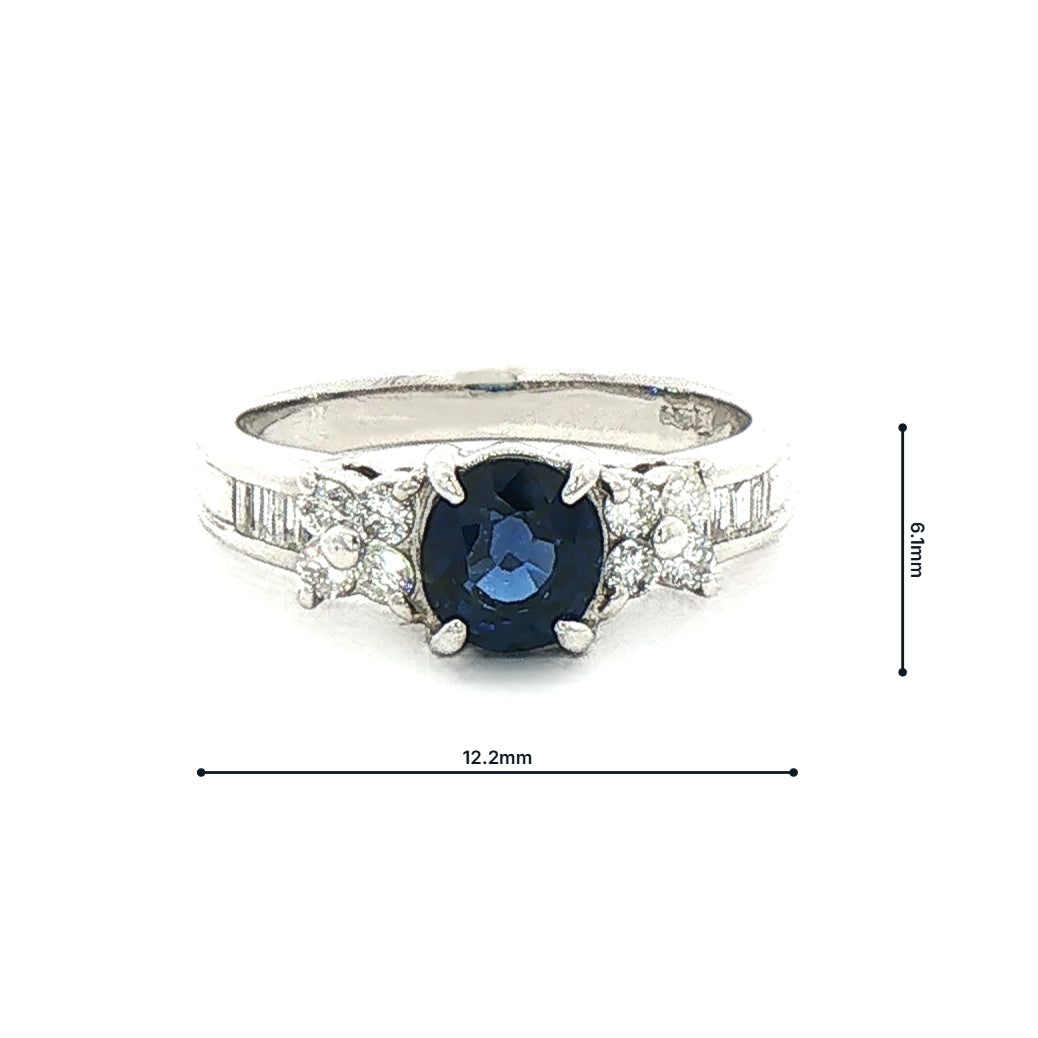 1.07ct Oval Cut Sapphire & 0.36ct Natural Diamond Multi Stone Ring in Platinum
